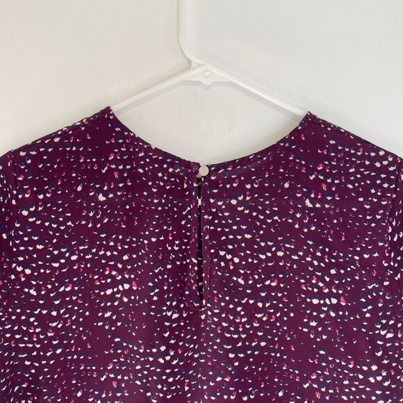 RENEE C. STITCH FIX Plum Purple Cream Navy Printed Short Sleeve Work Blouse Top - Picture 9 of 12
